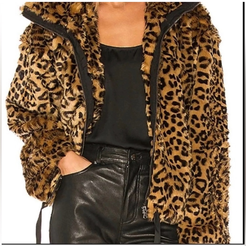Leopard Print Faux Fur Brigit Bomber Jacket - Small